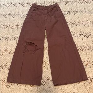 Back To School Girls Size 8 Distressed Wide-Leg Pants in Brown Denim Joyfolie